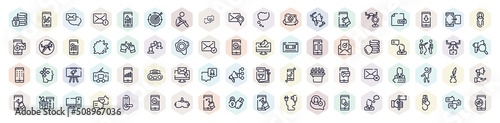 phone outline icons set. thin line icons such as encrypt, emails, calm, pinch, , testimonial, electronic mail, inkwell, locking icon.