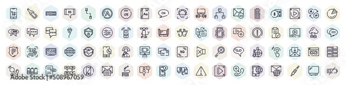 mobile interface outline icons set. thin line icons such as airplane mode, hdmi, dictionary, receive mail, police badge, approval, reporter, scammer, mobile store icon.