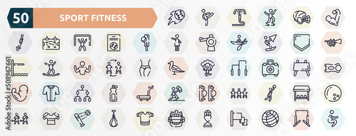 sport fitness outline icons set. thin line icons such as home run, muscular, crocket, home plate, substitute, emergencies, playoff, football team, armour, football trophy icon.