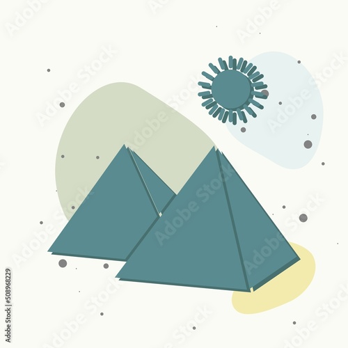 Vector icon pyramid and sun in the desert on multicolored background.