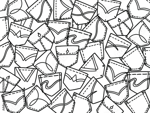 Jeans pockets background. Vector denim scetch outline illustration isolated for design, print. Stylish denim fashion elements.