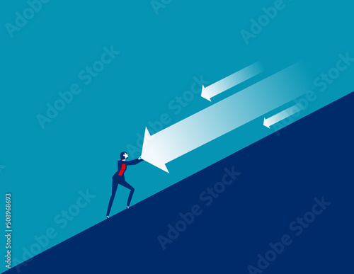 The businesswoman stop the arrow down. Business vector illustration concept