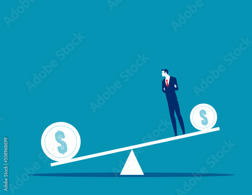 Business person thinking about his value. Business financial building concept
