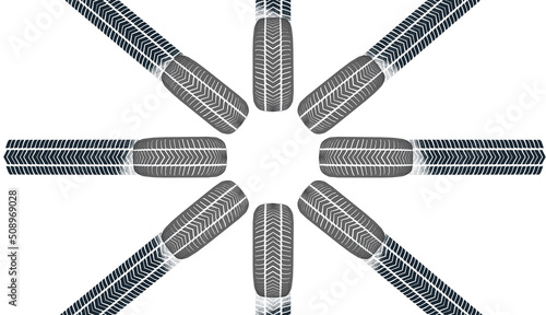 Black Tire Tracks Wheel Car or Transport Set on Road Texture Pattern for Automobile. illustration of Track