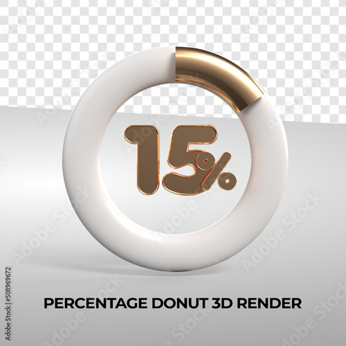 3D rendering donut number 15% percentage for progress report data