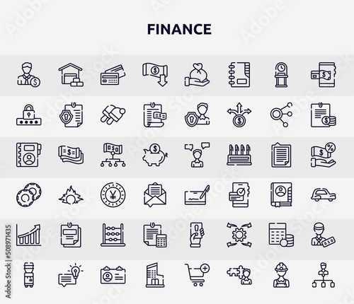 finance outline icons set. thin line icons such as banker, reduction, pin code, hierarchy structure, cryptographic, taxes, estimate, budgeting, department icon.