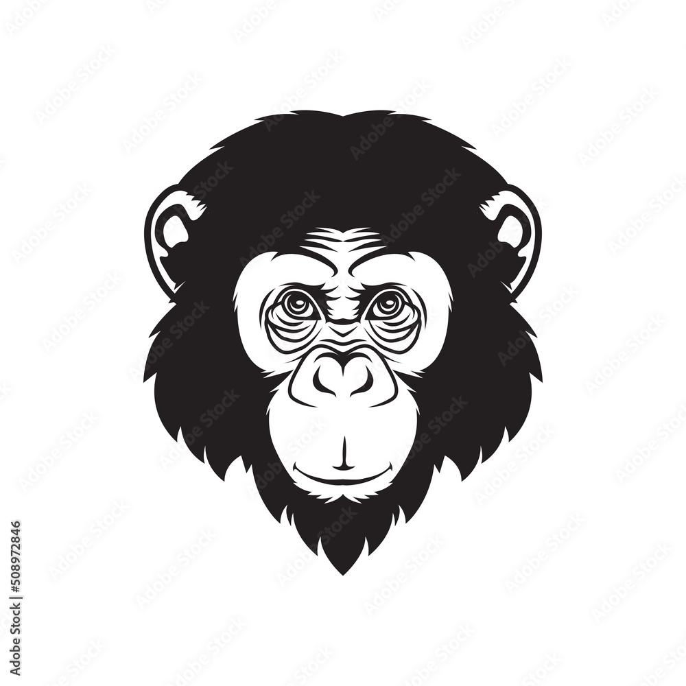 head of monkey illustration on black and white.