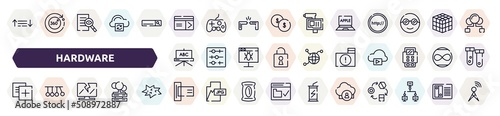 hardware outline icons set. thin line icons such as sorting, keycard, laptop computer, blackboard, infected folder, duplicate, broken laptop, card reader, cloud user icon.