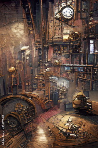 steampunk style room abstract digital art