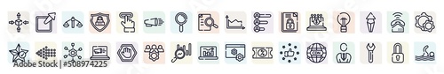 sports outline icons set. thin line icons such as differentiation, feasibility, product promotion, voting results, black lightbulb, left dots arrow, laptop computer, search stats, cdn icon.