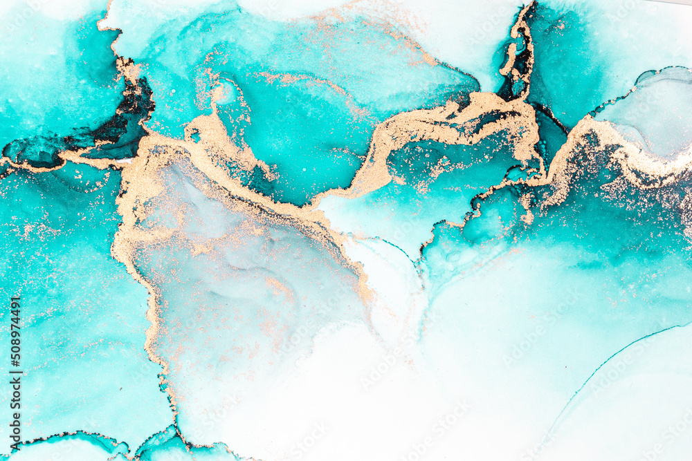 Ocean blue abstract background of marble liquid ink art painting