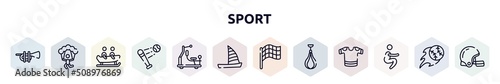 sport outline icons set. thin line icons such as ets, skydiving, bobsledding, battered ball, gym station, catamaran, race flag, speed bag, squat icon.