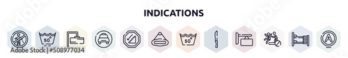 indications outline icons set. thin line icons such as no littering, null, rectangular, taxi stop, walking downstairs, hanging, 50 degree laundry, strong knife, no pushing icon.