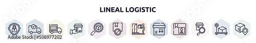 lineal logistic outline icons set. thin line icons such as security, delivery check, delivery date, delivering, delivery search, prohibited, on door side down, checking icon.