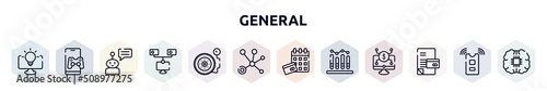general outline icons set. thin line icons such as business intelligence, in-game advertising, chat bot, bpm, inflate tire, advertising networks, annual fee, business performance, credit history,