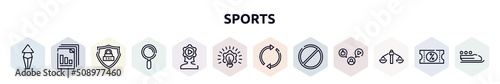 sports outline icons set. thin line icons such as arrows up, diagram files, ssl, magnifier tool, behavior, creative plan, arrow circle, banned, feasibility icon.