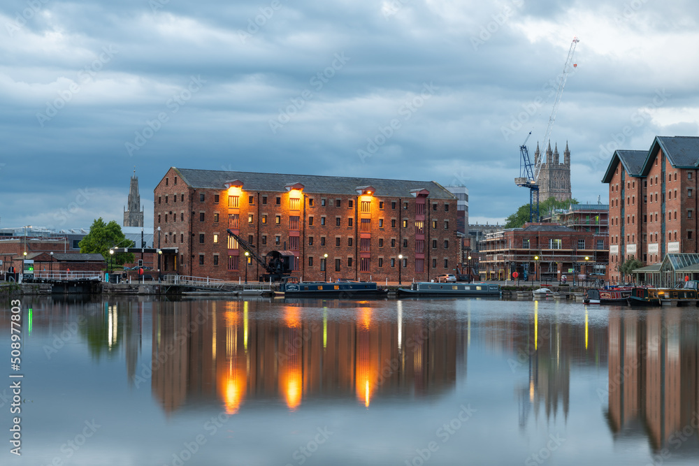 View of Gloucester docks on a summer evening