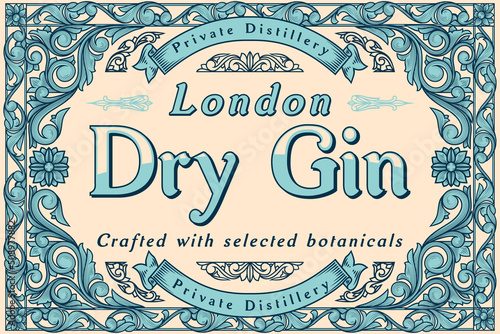 Dry gin - ornate vintage decorative label