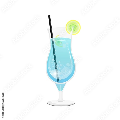 Summer blue cocktail and starfishes. Beach Holidays, summer vacation, party, cafe-bar, recreation concept. Isolated vector Illustration.
