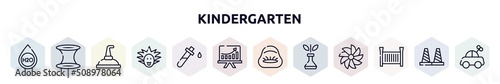 kindergarten outline icons set. thin line icons such as h2o, wormhole, still, einstein, blood test, pitch, beanbag, biological, crib icon.