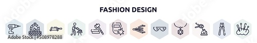 fashion design outline icons set. thin line icons such as hand drill, kiln, fretsaw, carpenter, lumberjack, weld, bellows, eye protection, furnace icon.