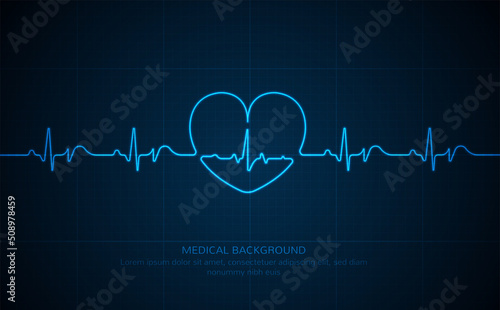 Emergency ekg monitoring. Blue glowing neon heart pulse. Heart beat. Electrocardiogram