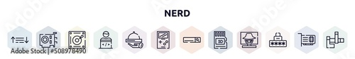 nerd outline icons set. thin line icons such as sorting, vga card, harddisk, programmer, hotel service, , search bar, micro card, security code icon.
