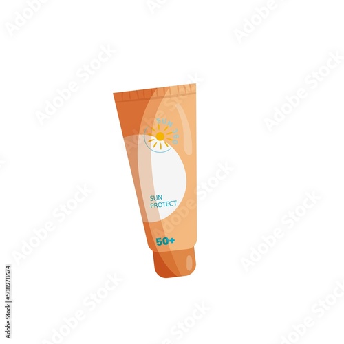 Sunscreen on the white background. Beach, Summer vacation concept. Isolated vector Illustration.