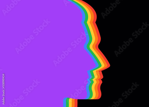 pride lgbt banner, people silhouettes together multicolored, rainbow colors