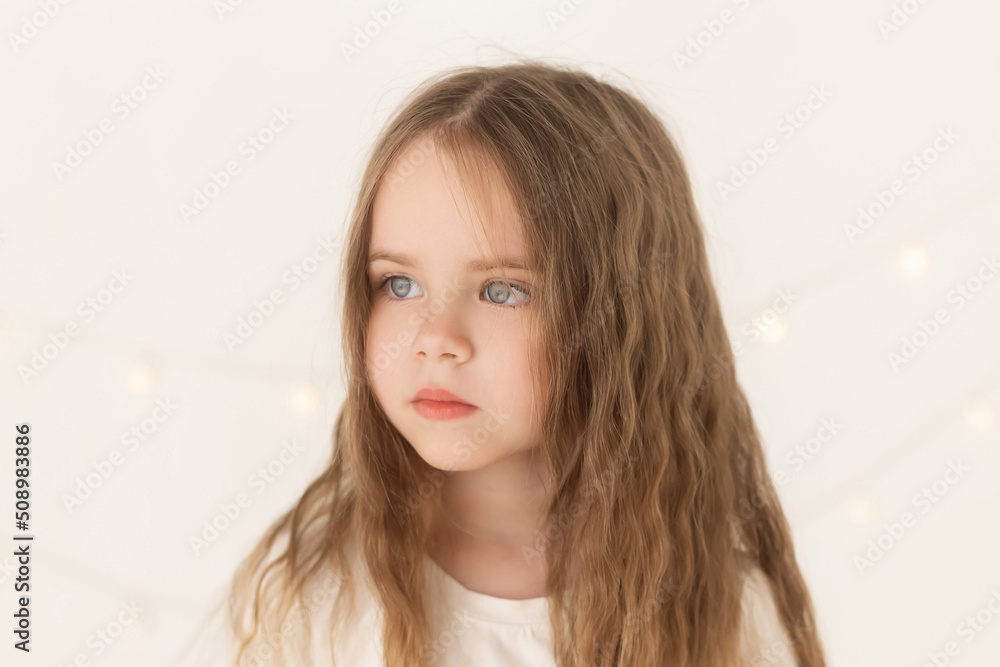 Girl, studio white, close up, serious Girl, studio white, close up, serious