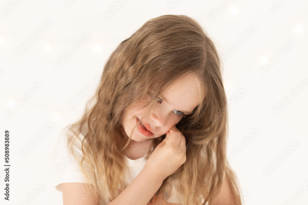 Girl, studio white, close up, fun Girl, studio white, close up, fun