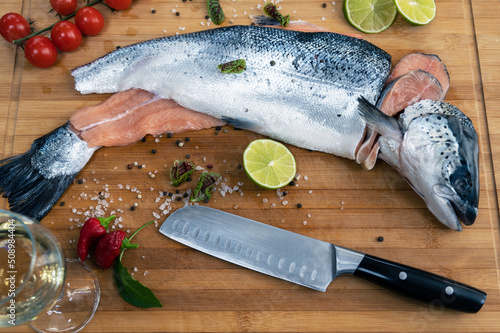 Fresh raw salmon fish on th...
