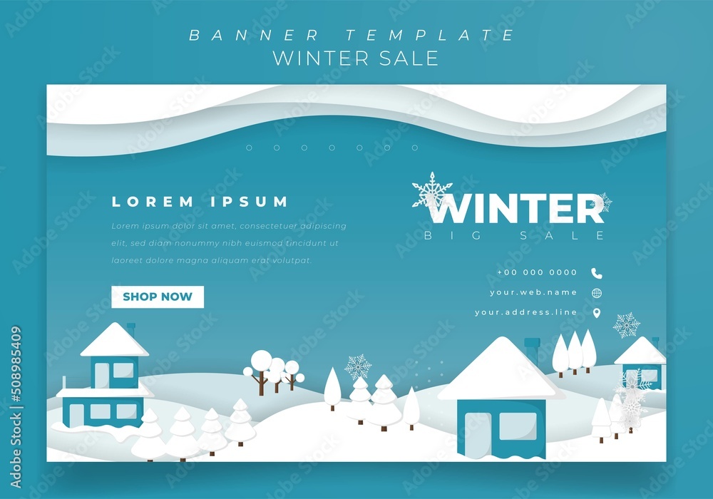 Banner template with winter landscape background design