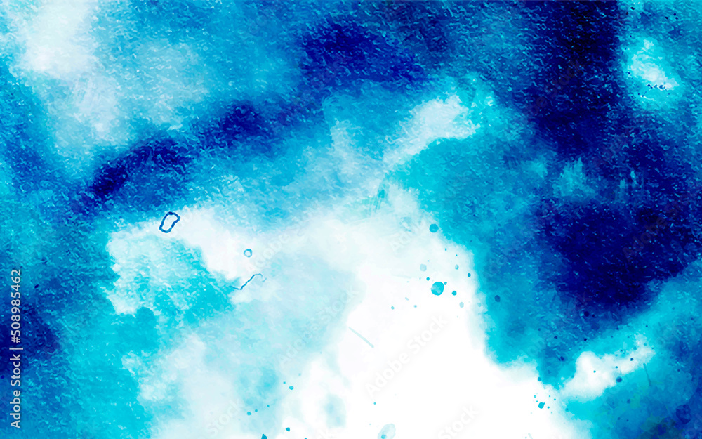 Abstract dark blue watercolor painted sky mottled blue background with vintage marbled textured design on cloudy sky blue banner panoramic background. Soft clouds in blue sky watercolor background.