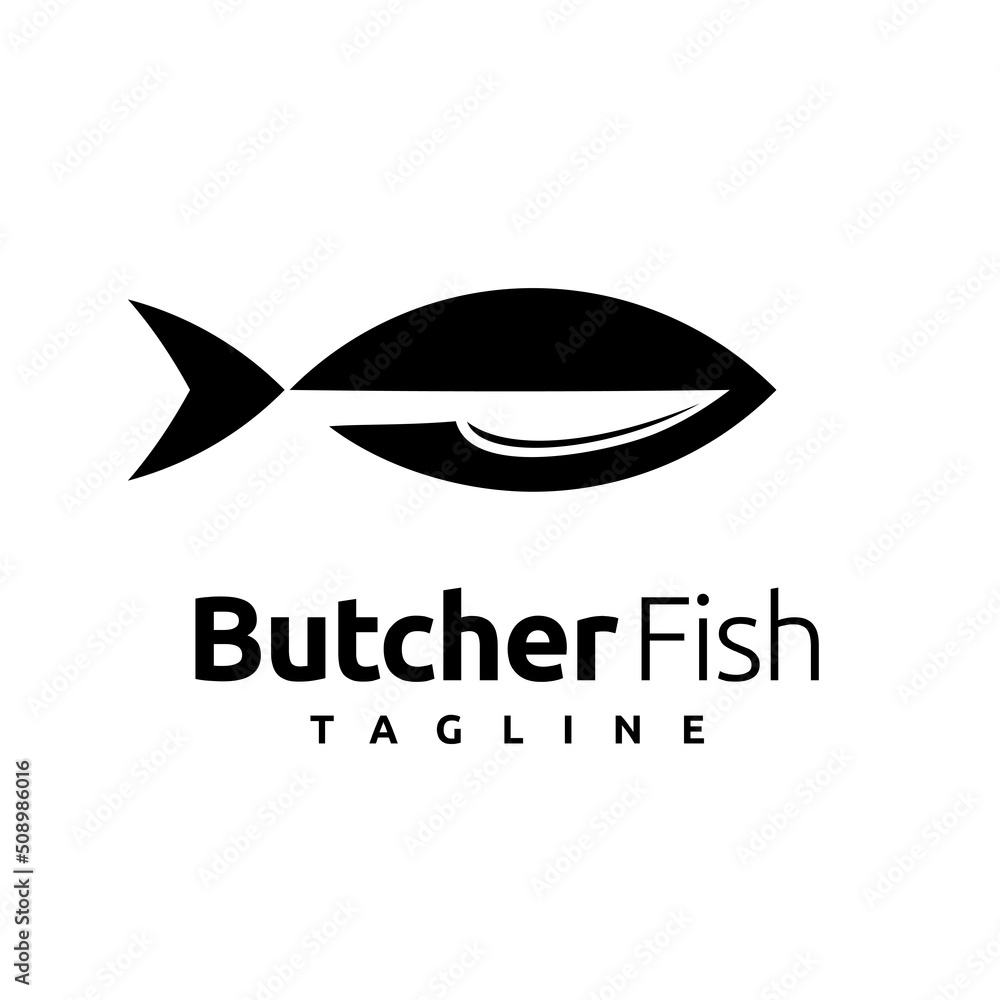 butcher fish logo with knife concept butcher fish logo with knife concept