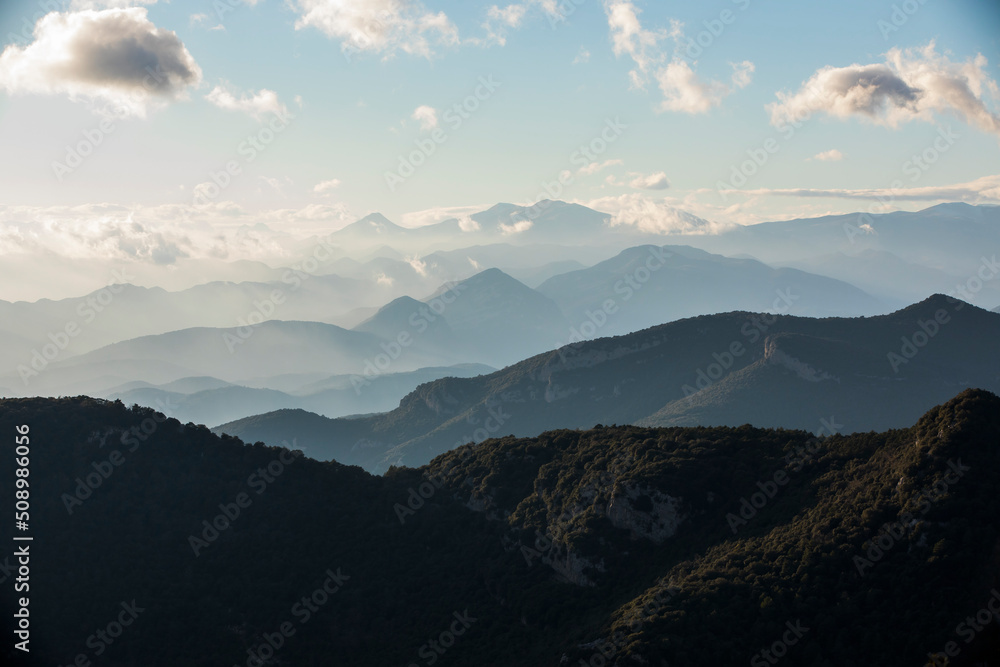 Sunset in Mare De Deu Del Mont peak, La Garrotxa, Spain