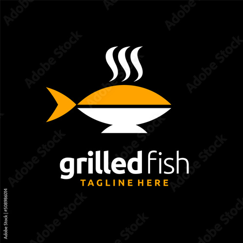 grilled fish logo with unique concept