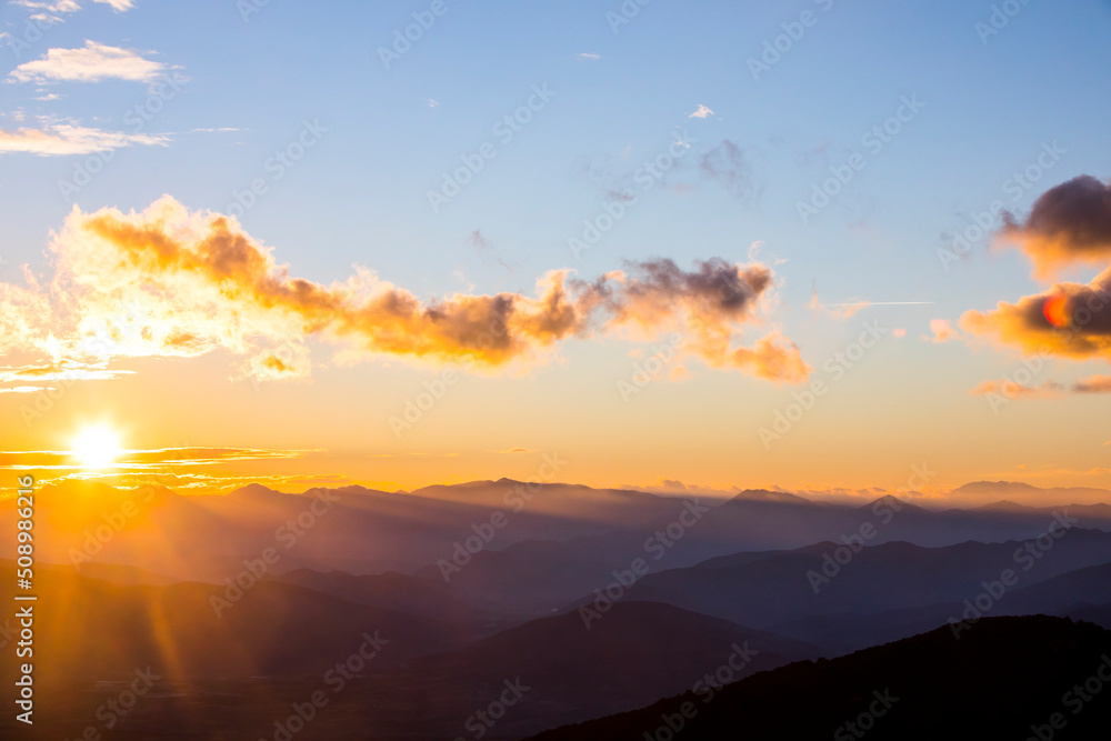 Sunset in Mare De Deu Del Mont peak, La Garrotxa, Spain Sunset in Mare De Deu Del Mont peak, La Garrotxa, Spain