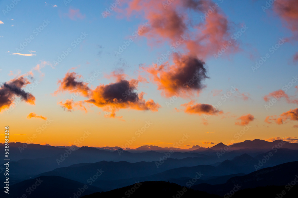 Sunset in Mare De Deu Del Mont peak, La Garrotxa, Spain Sunset in Mare De Deu Del Mont peak, La Garrotxa, Spain
