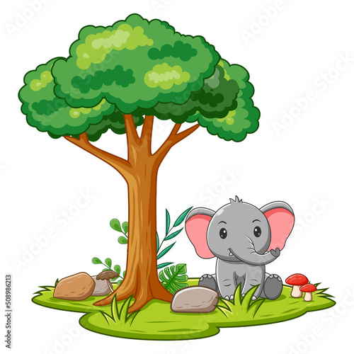 Elephant And Tree Cartoon Isolated on White Background  Vector Illustration of Elephant And Tree Cartoon