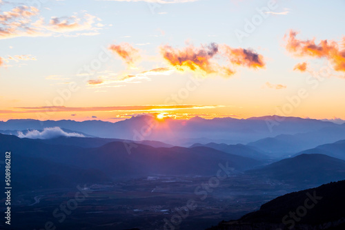 Sunset in Mare De Deu Del Mont peak, La Garrotxa, Spain photo