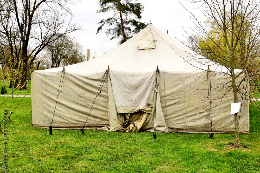 Army. Large army tent assembled