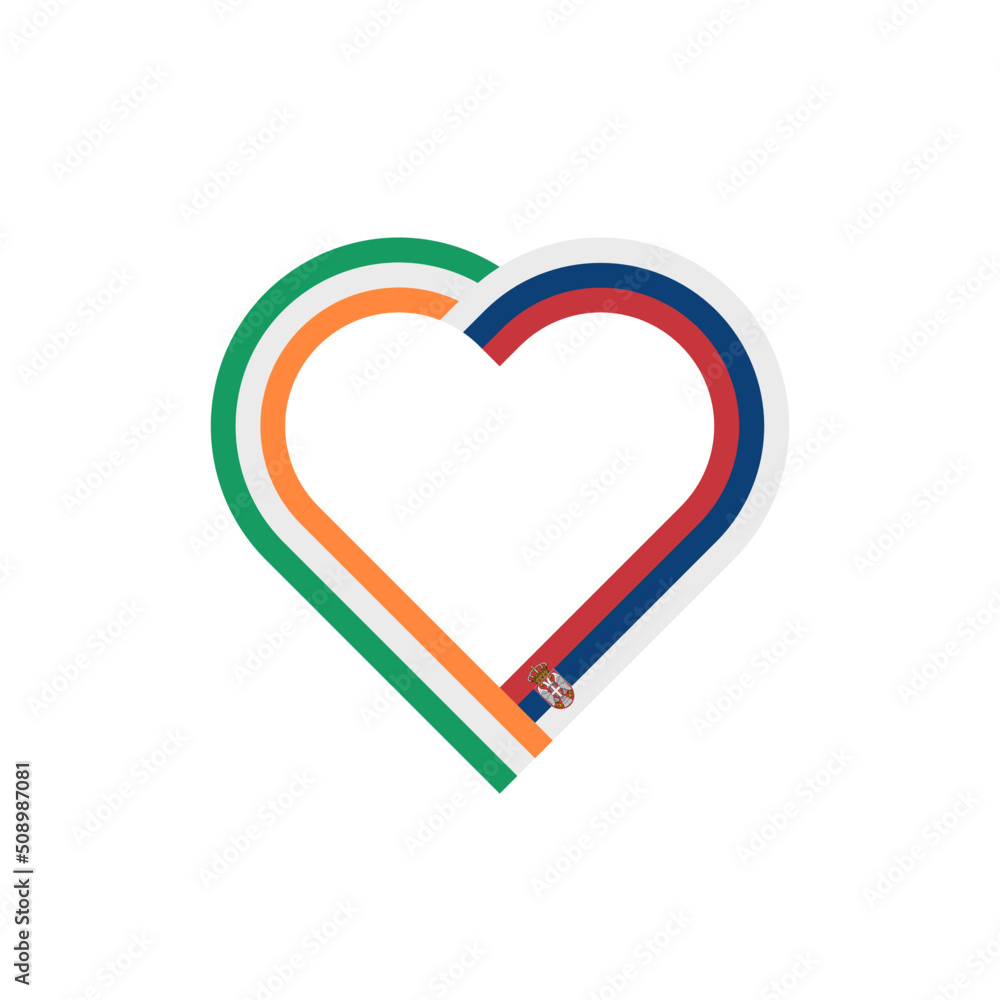 unity concept. heart ribbon icon of ireland and serbia flags. vector illustration isolated on white background