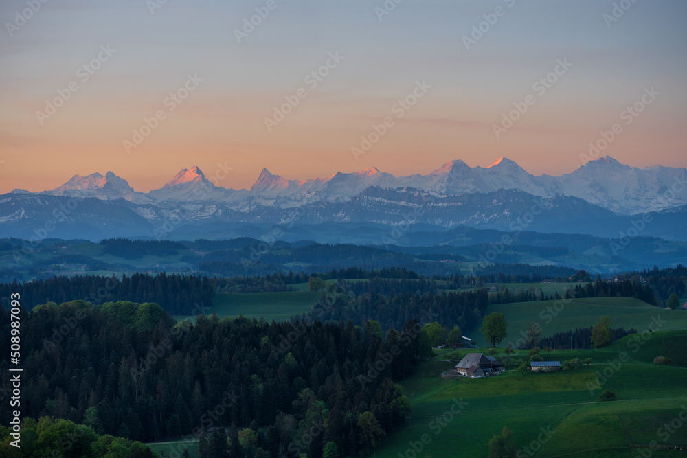 Fototapeta premium sunrise in the swiss mountains emmental valley 