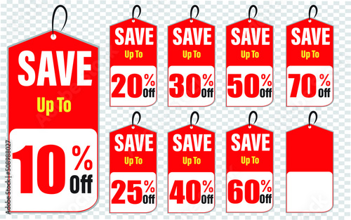 10,20,25,30,40,50,60,70 Percentage OFF Sale Discount Tag, Banner