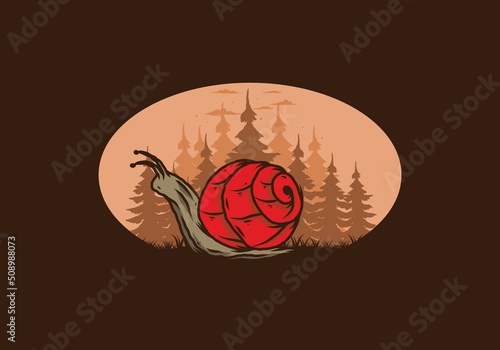 Snail creeping in the forest illustration