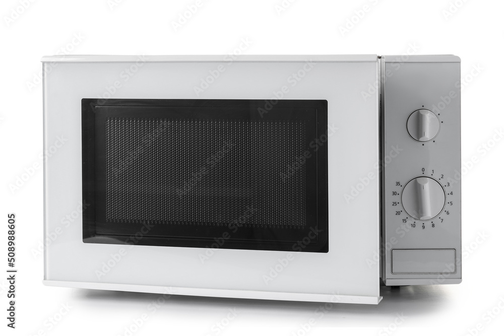 New modern microwave oven on white background New modern microwave oven on white background