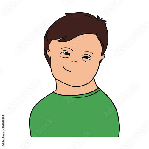 Boy with down syndrome portrait. Vector illustration.