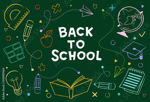 Education concept. Education concept. Back to school vector banner design. Set education items in a background.