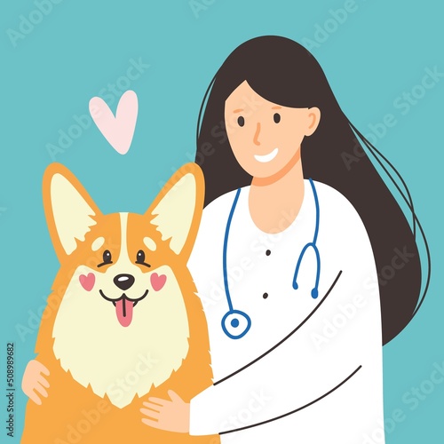 Happy vet doctor with dog